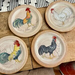 Pottery Barn Rooster 4 Salad Plate Set - Multicolor